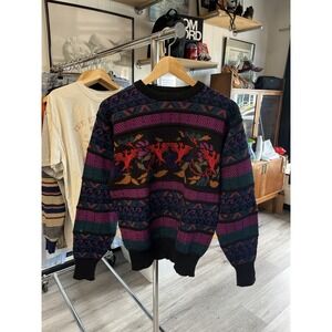 Vintage 1980s Meister Geometric Crew Neck Ski Sweater Wool Blend Size Medium